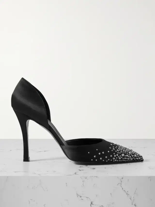 Crystal-embellished Satin Pumps