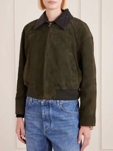 Bottega Veneta Intrecciato Leather-trimmed Suede Jacket | Thumbnail 3 Bottega Veneta Intrecciato Leather-trimmed Suede Jacket | Thumbnail 3