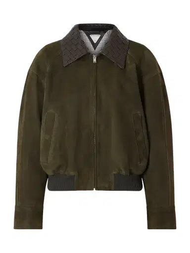 Bottega Veneta Intrecciato Leather-trimmed Suede Jacket | Thumbnail 1 Bottega Veneta Intrecciato Leather-trimmed Suede Jacket | Thumbnail 1