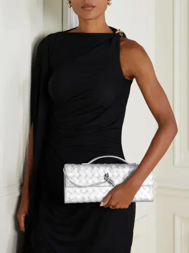 Bottega Veneta Andiamo Long Intrecciato Metallic Leather Clutch | Thumbnail 2