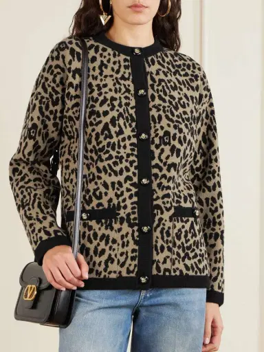 Valentino Garavani Leopard-jacquard Wool Cardigan | Thumbnail 3 Valentino Garavani Leopard-jacquard Wool Cardigan | Thumbnail 3