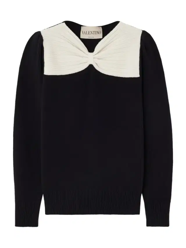 Bow-detailed Two-tone Wool Sweater