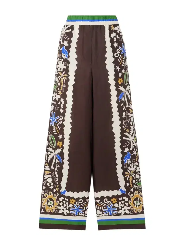 Printed Linen Wide-leg Pants