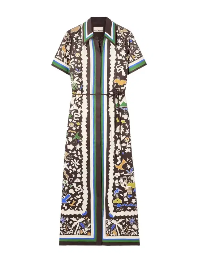 Maroc Belted Printed Linen Midi Dress