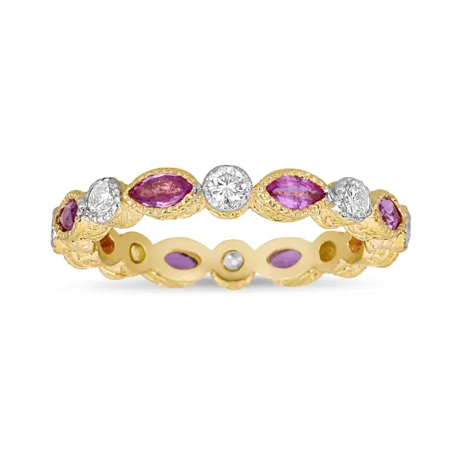 Diamond Modern Etruscan Pink Sapphire Stack Ring