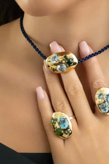 CAROL KAUFFMANN Green Tourmaline Rock Flinstone Ring | Thumbnail 4