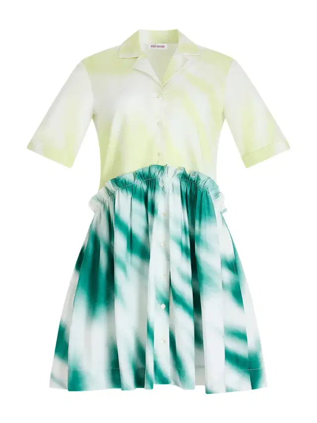 Rosie Assoulin Tie-Dye Cotton Poplin Mini Gathered Shirtdress