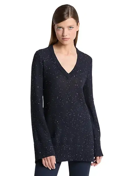 Michael Kors Collection Sequined Linen and Cotton V-Neck Sweater