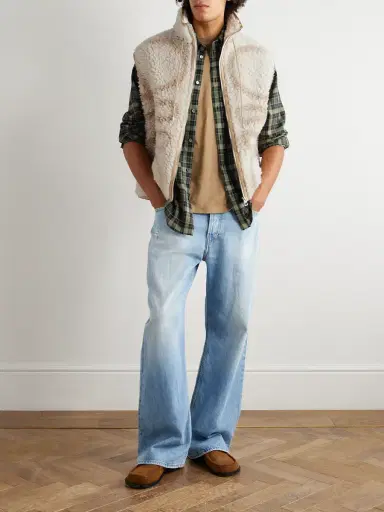 Loewe Leather-Trimmed Printed Fleece Gilet - Men | Thumbnail 2