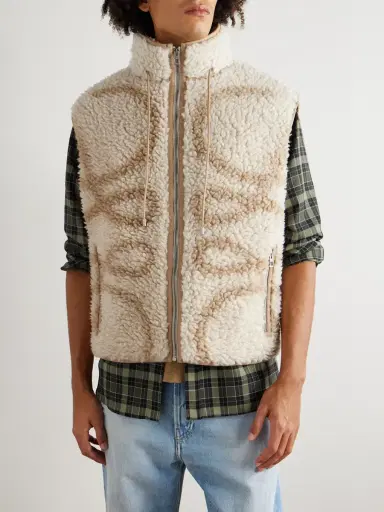 Loewe Leather-Trimmed Printed Fleece Gilet - Men | Thumbnail 3