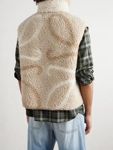 Loewe Leather-Trimmed Printed Fleece Gilet - Men | Thumbnail 4