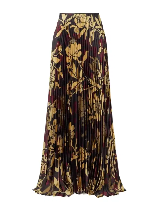 Kate Pleated Floral-print Satin-twill Maxi Skirt