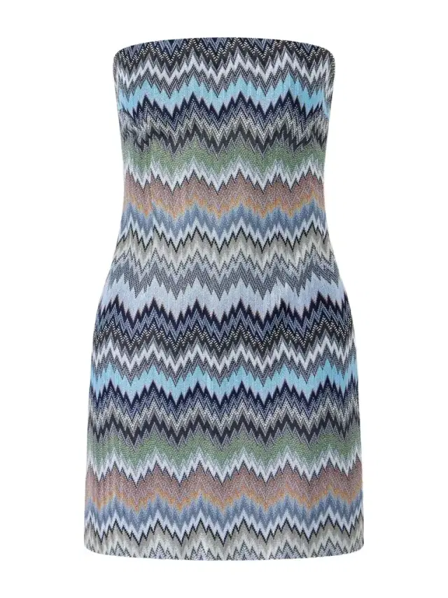 Strapless Striped Crochet-knit Mini Dress