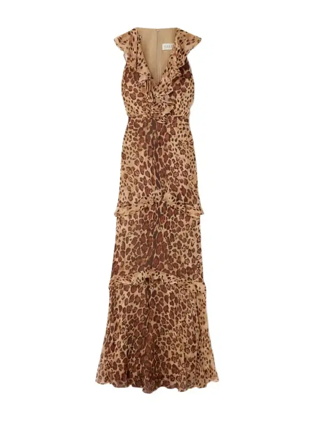 Rita Ruffled Cheetah-print Crepon Gown
