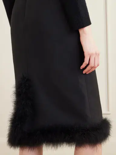 Valentino Garavani Feather-trimmed Wool And Silk-blend Crepe Midi Skirt | Thumbnail 5 Valentino Garavani Feather-trimmed Wool And Silk-blend Crepe Midi Skirt | Thumbnail 5