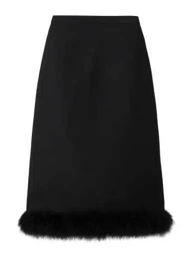 Valentino Garavani Feather-trimmed Wool And Silk-blend Crepe Midi Skirt | Thumbnail 1 Valentino Garavani Feather-trimmed Wool And Silk-blend Crepe Midi Skirt | Thumbnail 1