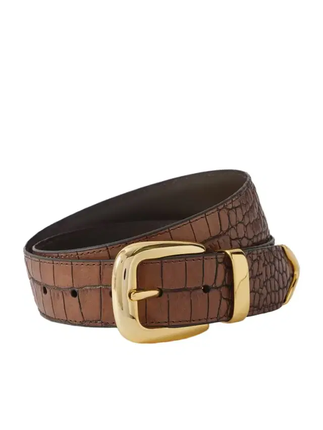 Croc-effect Leather Belt