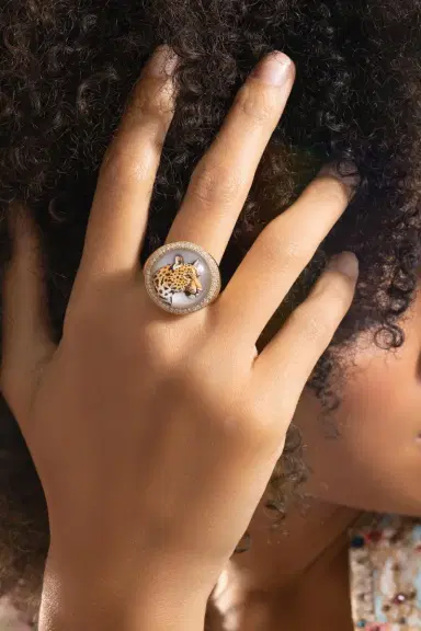 Jacquie Aiche Pearl Diamond Leopard Signet Ring | Thumbnail 2