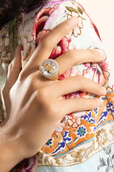 Jacquie Aiche Pearl Diamond Leopard Signet Ring | Thumbnail 3
