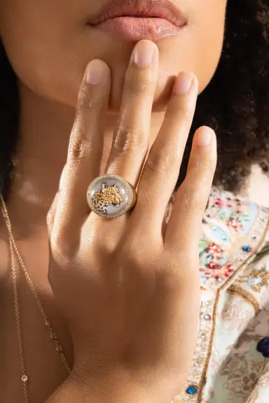 Jacquie Aiche Pearl Diamond Leopard Signet Ring | Thumbnail 4