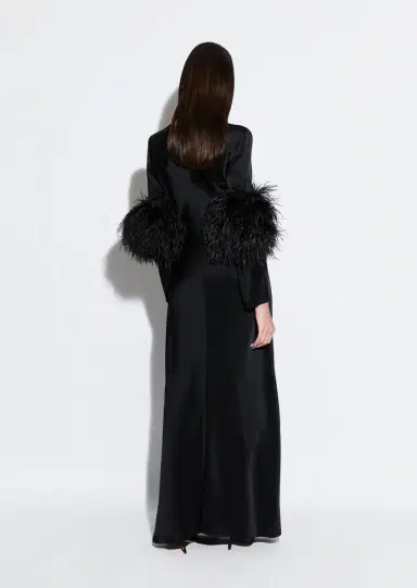 Lapointe Satin Tab Gown With Feathers | Thumbnail 2