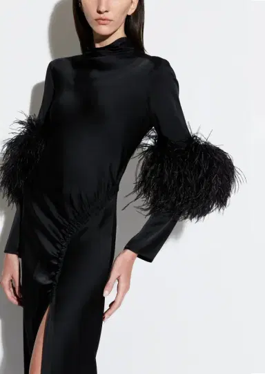 Lapointe Satin Tab Gown With Feathers | Thumbnail 3