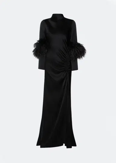 Lapointe Satin Tab Gown With Feathers | Thumbnail 4