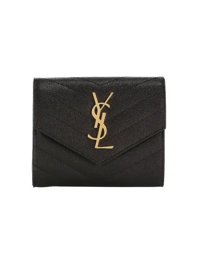 Saint Laurent Women's Logo Matelassé Leather Tri-Fold Wallet - Noir