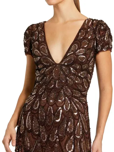 Mac Duggal Women's Sequin & Bead-Embellished Jersey Gown - Chocolate - Size 16 | Thumbnail 3