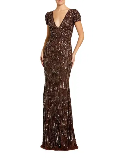 Mac Duggal Women's Sequin & Bead-Embellished Jersey Gown - Chocolate - Size 16 | Thumbnail 1