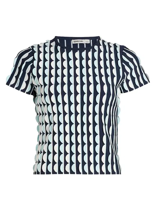 SIMKHAI Women's Kendra Scalloped Short-Sleeve Top - Sky Multi