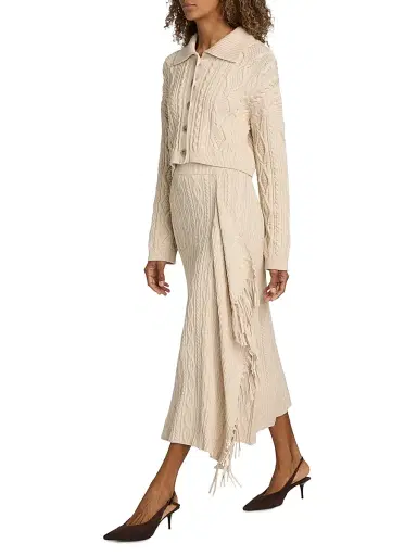 SIMKHAI Women's Kara Fringed Cotton-Blend Cable-Knit Midi-Skirt - Sand | Thumbnail 2 SIMKHAI Women's Kara Fringed Cotton-Blend Cable-Knit Midi-Skirt - Sand | Thumbnail 2