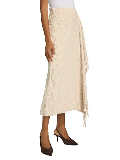SIMKHAI Women's Kara Fringed Cotton-Blend Cable-Knit Midi-Skirt - Sand | Thumbnail 4 SIMKHAI Women's Kara Fringed Cotton-Blend Cable-Knit Midi-Skirt - Sand | Thumbnail 4