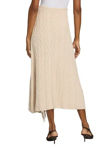 SIMKHAI Women's Kara Fringed Cotton-Blend Cable-Knit Midi-Skirt - Sand | Thumbnail 5 SIMKHAI Women's Kara Fringed Cotton-Blend Cable-Knit Midi-Skirt - Sand | Thumbnail 5