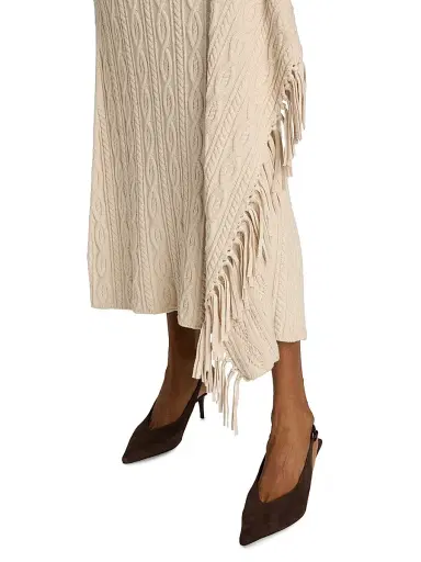 SIMKHAI Women's Kara Fringed Cotton-Blend Cable-Knit Midi-Skirt - Sand | Thumbnail 6 SIMKHAI Women's Kara Fringed Cotton-Blend Cable-Knit Midi-Skirt - Sand | Thumbnail 6