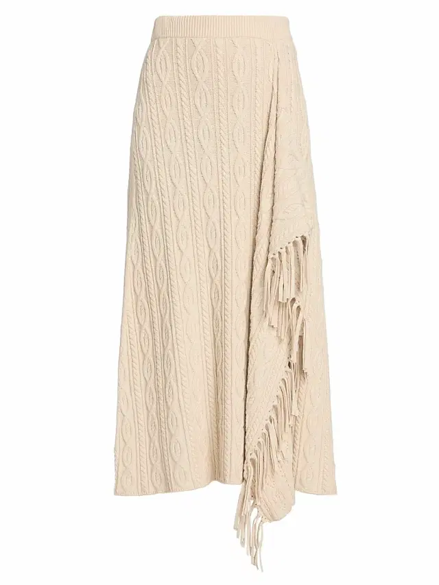 Women's Kara Fringed Cotton-Blend Cable-Knit Midi-Skirt - Sand