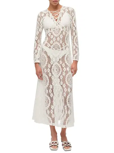 Simkhai Women's Hawthorne Lace-Up Cover-Up Midi-Dress - White - Size XS | Thumbnail 2 Simkhai Women's Hawthorne Lace-Up Cover-Up Midi-Dress - White - Size XS | Thumbnail 2