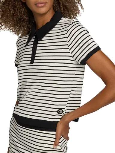 SIMKHAI Women's Cullen Striped Stretch Cotton-Blend Polo Shirt - White Stripe | Thumbnail 6 SIMKHAI Women's Cullen Striped Stretch Cotton-Blend Polo Shirt - White Stripe | Thumbnail 6