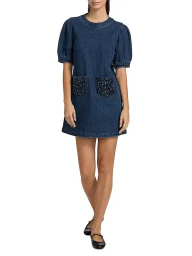 Cinq à Sept Women's Monique Rhinestone-Embellished Denim Minidress | Thumbnail 2 Cinq à Sept Women's Monique Rhinestone-Embellished Denim Minidress | Thumbnail 2