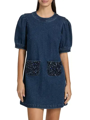 Cinq à Sept Women's Monique Rhinestone-Embellished Denim Minidress | Thumbnail 3 Cinq à Sept Women's Monique Rhinestone-Embellished Denim Minidress | Thumbnail 3