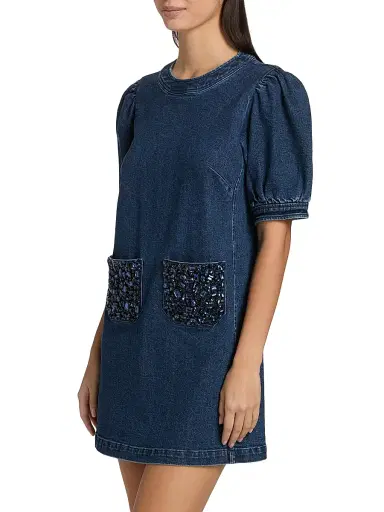 Cinq à Sept Women's Monique Rhinestone-Embellished Denim Minidress | Thumbnail 4 Cinq à Sept Women's Monique Rhinestone-Embellished Denim Minidress | Thumbnail 4