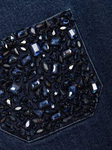 Cinq à Sept Women's Monique Rhinestone-Embellished Denim Minidress | Thumbnail 7 Cinq à Sept Women's Monique Rhinestone-Embellished Denim Minidress | Thumbnail 7