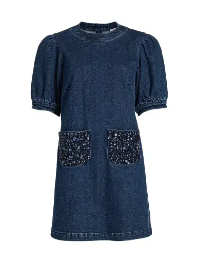 Cinq à Sept Women's Monique Rhinestone-Embellished Denim Minidress | Thumbnail 1 Cinq à Sept Women's Monique Rhinestone-Embellished Denim Minidress | Thumbnail 1