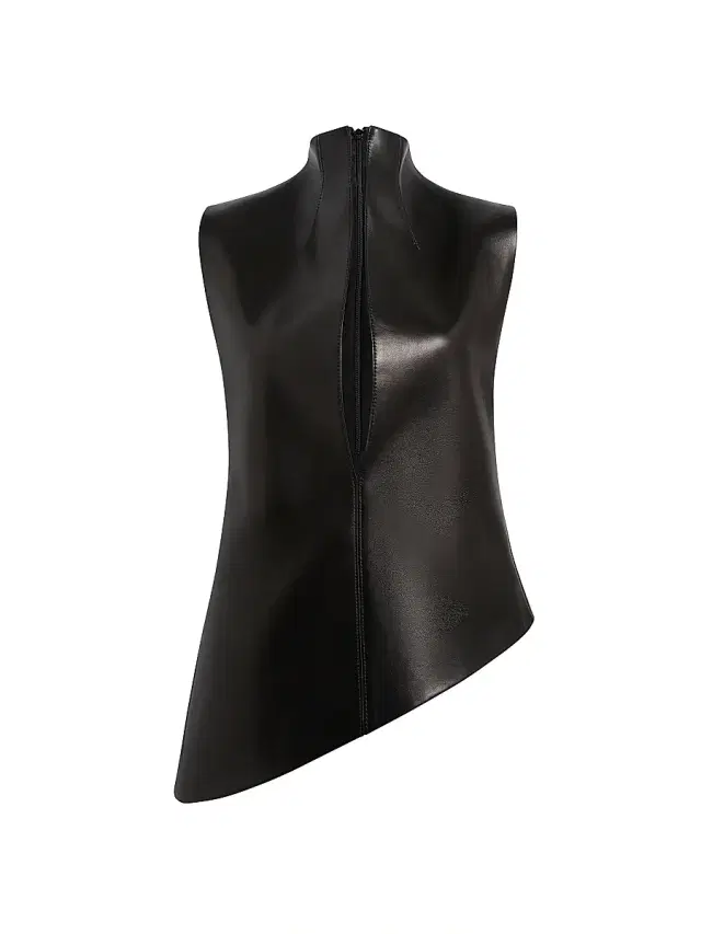 Women's Von Asymmetric Leather Sleeveless Top - Black