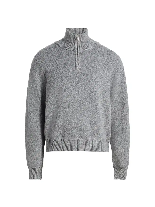 Men's Wool-Cotton Quarter-Zip Sweater - Grey Melange