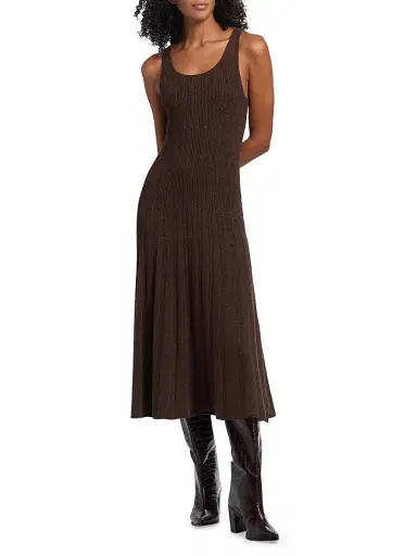 PAIGE Women's Madeline Cable-Knit Fit & Flare Midi-Dress - Dark Brown Sparkle | Thumbnail 3