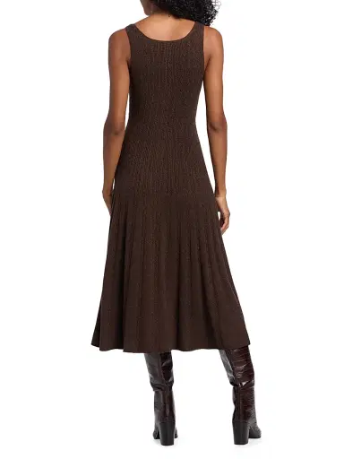 PAIGE Women's Madeline Cable-Knit Fit & Flare Midi-Dress - Dark Brown Sparkle | Thumbnail 5