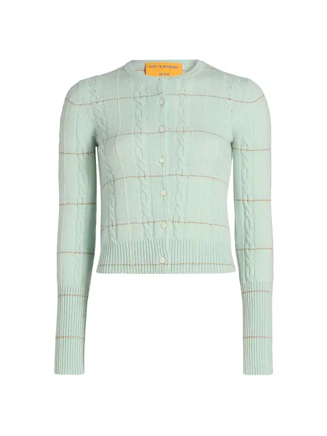 Women's Jane Plaid Cable-Knit Crewneck Cardigan - Seaglass Combo