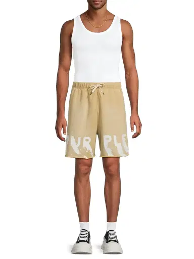 Purple Brand Men's Logo Cotton Fleece Shorts - Tan | Thumbnail 2