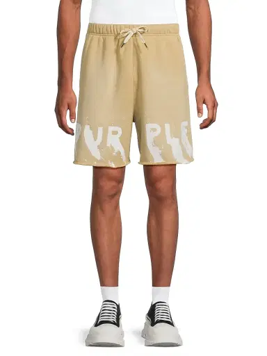Purple Brand Men's Logo Cotton Fleece Shorts - Tan | Thumbnail 3